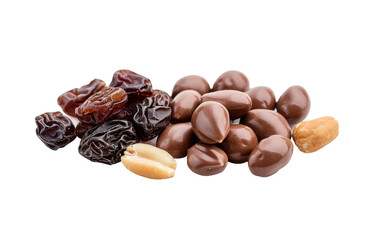 Tempting Tastebuds with Chocolate-Coated Raisin and Peanut Elegance On Transparent Background.