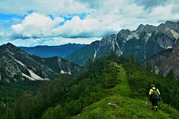Fototapeta na wymiar Slovenia - view of the Julian Alps from the footpath to the peak of Vršič