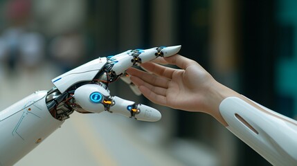 a robot hand touching a person's hand