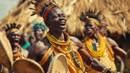 Foto op Canvas Local tribal people in African village.  © Vika art