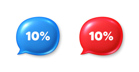 10 percent off sale tag. Chat speech bubble 3d icons. Discount offer price sign. Special offer symbol. Discount chat offer. Speech bubble banners set. Text box balloon. Vector