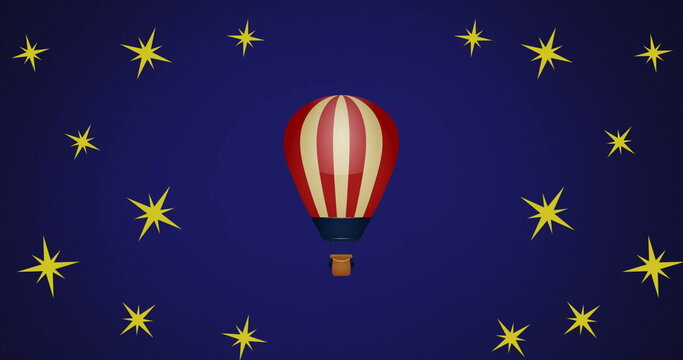 Naklejki Image of hot air balloon over stars on blue background