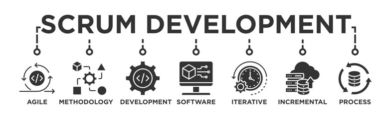 Scrum development banner web icon vector illustration concept with icon of agile, methodology, development, software, iterative, incremental and process