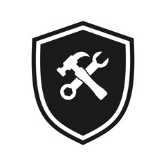 Hammer and wrench icon on shield. Vector illustration