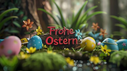 Frohe Ostern als Text.