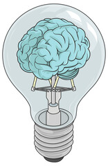 brain in a light bulb without background