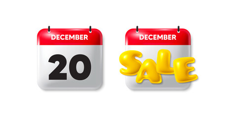 Calendar date sale 3d icon. 20th day of the month icon. Event schedule date. Meeting appointment time. 20th day calendar message. Save the date 3d banner. Day or Month of sales. Vector