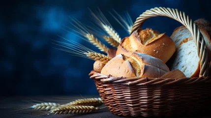 Papier Peint photo Lavable Boulangerie a basket of bread and wheat