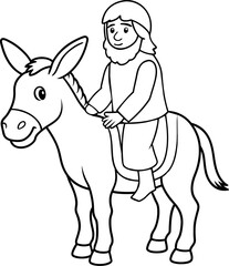 Jesus auf dem Esel - Ausmalbild für Kinder zu Ostern oder Palmsonntag