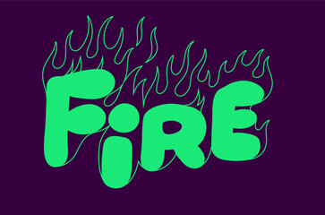 Outline image of the word “FIRE” stylized to look like it’s on fire. Neon sign. Vector image.