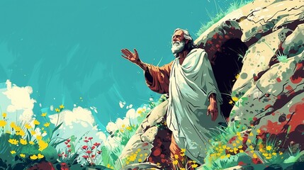 Jesus' Resurrection. He is Risen. AI generate illustration - obrazy, fototapety, plakaty