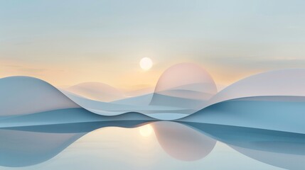 Abstract Minimalist 3D Sunrise in Desert - obrazy, fototapety, plakaty