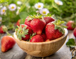 Erdbeeren in einer Holzschüssel 