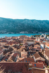 Coastal view on a sunny winter day on the Bay of Kotor, Montenegro
