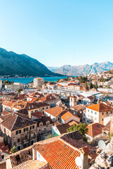 Fototapeta na wymiar Coastal view on a sunny winter day on the Bay of Kotor, Montenegro