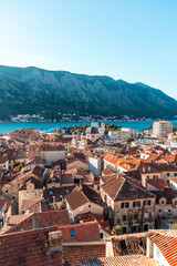 Fototapeta na wymiar Coastal view on a sunny winter day on the Bay of Kotor, Montenegro