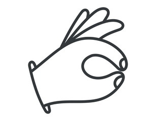 Vector isolated doodle symbol of funny human hand making ok gesture with fingers.