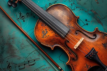 a violin lying on a sheet of music