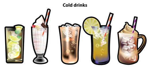 Set of brightly colored stickers cold drinks.