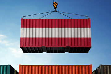 Austria trade cargo container hanging against clouds background