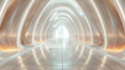 Minimal stage design style This element consists of an alien tunnel. The scene projected a gentle atmosphere. has a smooth surface Evoking a futuristic elegance reminiscent of the cabin's aesthetics.