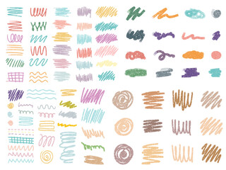 Hand drawn vector collection. Strokes, strokes with a brush, pencil, marker, of different shapes. In color.