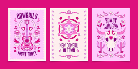 Cowgirl card set in flat design