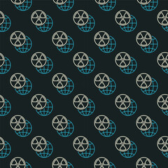 Earth Planet with Radiation sign vector seamless pattern in outline style