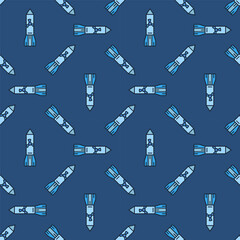 Missile or Rocket with Nuclear Bomb in Space vector colored seamless pattern