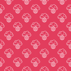 Earth Globe with Mushroom Cloud Explosion vector seamless pattern in outline style