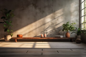 Minimalist bright interior, modern home decor and yoga studio design for relaxation and serenity.