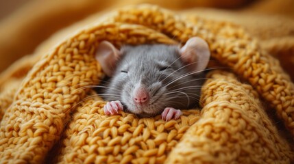 Rat Sitting in Blanket on Table