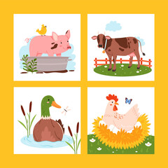 Hand drawn animal illustration set collection with domestic animals in a farm