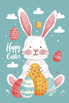 easter holiday background. Easter greeting card, pencil drawing and watercolor paints