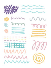 Hand drawn vector collection. Strokes, strokes with a brush, pencil, marker, of different shapes. In color.