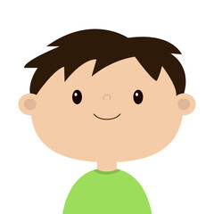 Boy child icon. Funny kid head. Cute cartoon kawaii funny character. Smiling baby face. Brown hair. Decoration for invitation, greeting card, poster sticker print. Flat design White background