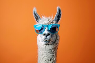 Naklejka premium a llama wearing blue sunglasses