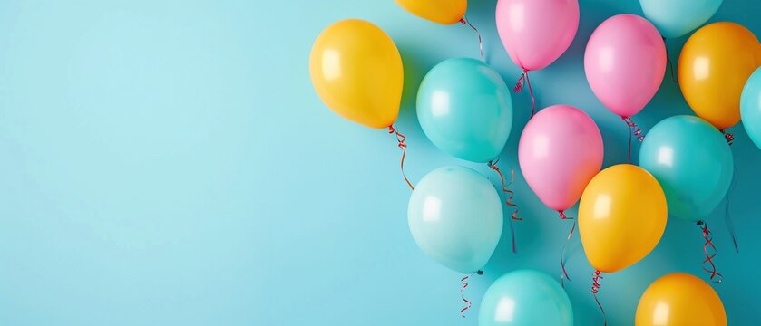 Bunte Luftballone vor blauem Hintergrund 