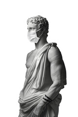 Statue of aphrodite in medical mask isolated on white background
