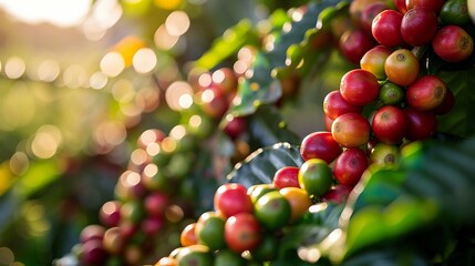 Ripening Coffee Beans on Farm

 - obrazy, fototapety, plakaty