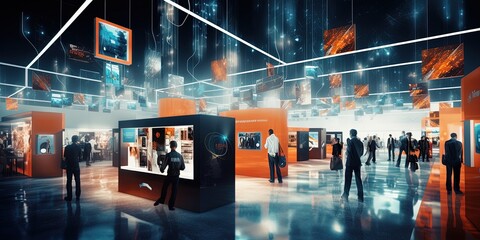IT business convention, demonstration booth. Long exposure.