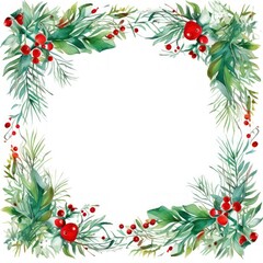 Fototapeta na wymiar Christmas painted frame border adorned with watercolor flowers..