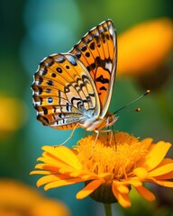 Obraz premium Close-up of a butterfly perched on a flower.