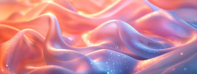 Obraz premium Iridescent chrome wavy gradient cloth fabric, abstract background, ultraviolet holographic foil texture, liquid surface, ripples, metallic reflection.