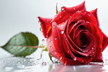 Generative AI, red rose with water drops