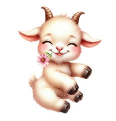 Cute funny little goat, animals farm. Watercolor illustration - 751371550