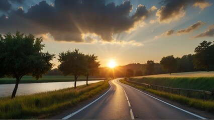 sunset over the road