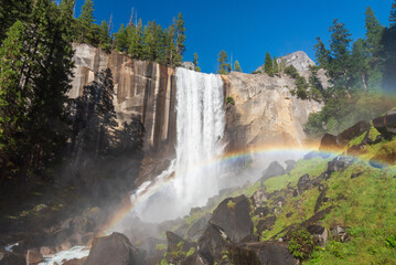 Beautiful Vernal Fall on the Mist Trail in Yosemite National Park, California, USA.