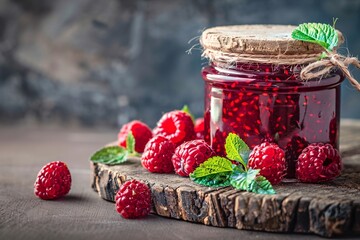 a jar of raspberries and a jar of jam