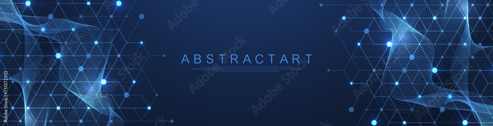 Aufkleber Vector connections of lines and dots. Technology banner template. Graphic abstract background communication. Minimal array with compounds lines and dots. Digital data visualization